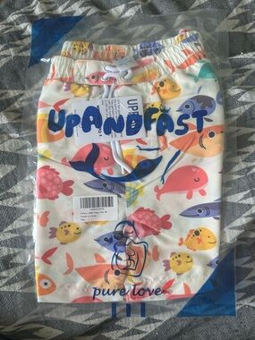 NWT UpandFast “Pure Love” Many Fish Swim Trunks 8Y | UPF 50+ | Cute Cartoon Fish